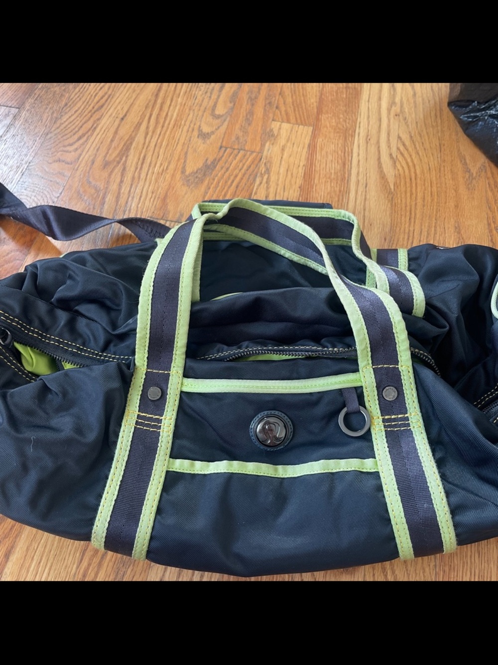 Men's Black and Lime Green Sport Duffel Bag